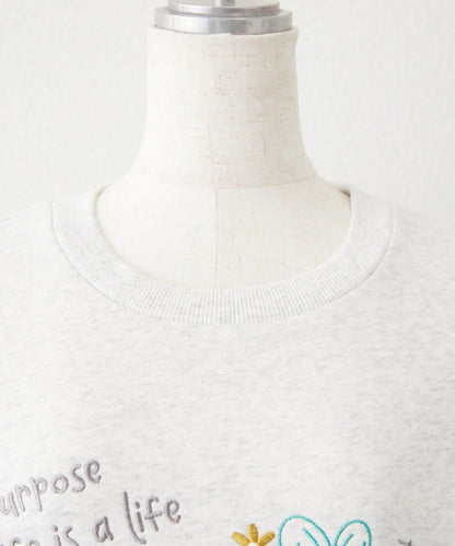 花卉與標誌拼接加絨套頭衫