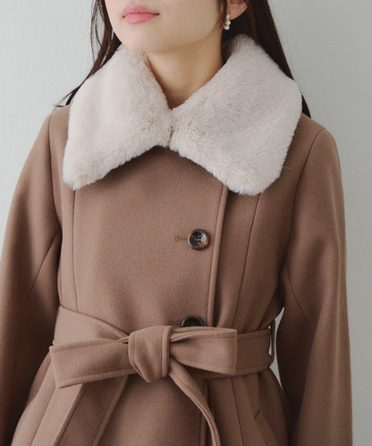 多功能可拆卸毛絨中長款A字大衣