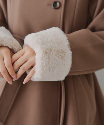 多功能可拆卸毛絨中長款A字大衣