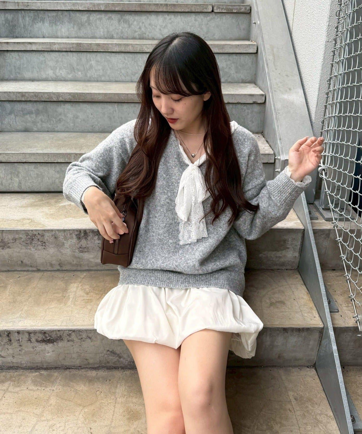 【Ribbon Collection】蕾絲拼接泡泡袖迷你連衣裙