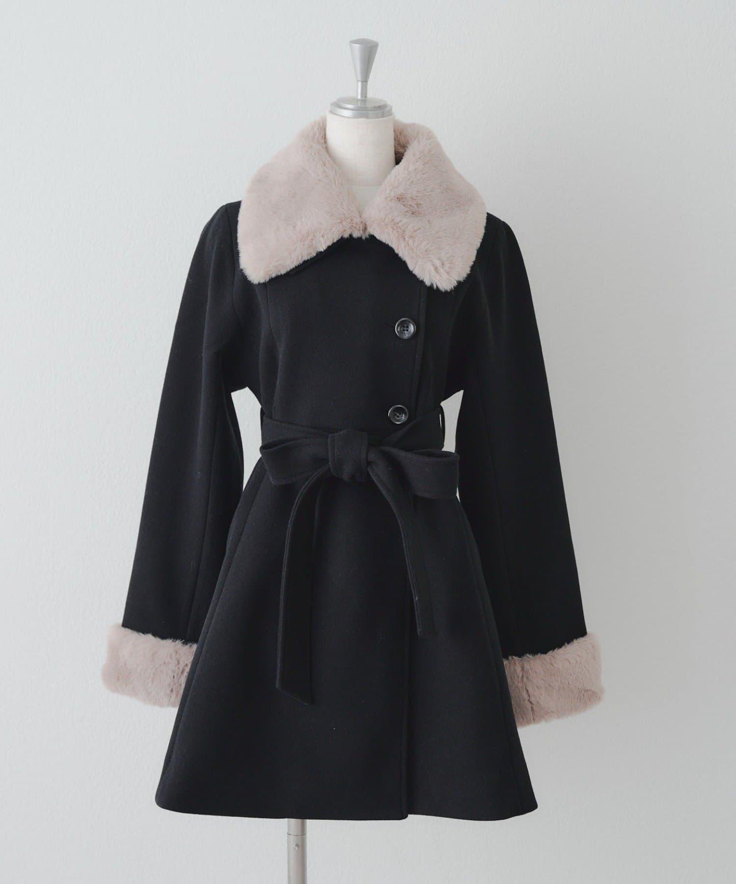 多功能可拆卸毛絨中長款A字大衣