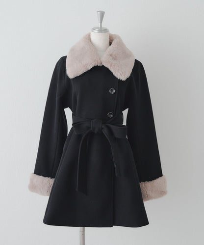 多功能可拆卸毛絨中長款A字大衣