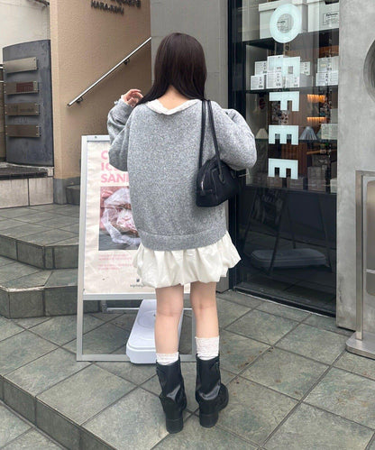 【Ribbon Collection】蕾絲拼接泡泡袖迷你連衣裙
