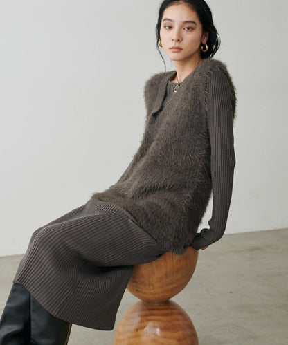 【S碼終於開售！】可選羅紋針織連衣裙×羽毛馬甲套裝