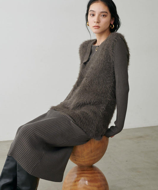 【S碼終於開售！】可選羅紋針織連衣裙×羽毛馬甲套裝