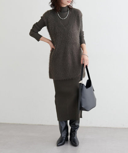 【S碼終於開售！】可選羅紋針織連衣裙×羽毛馬甲套裝