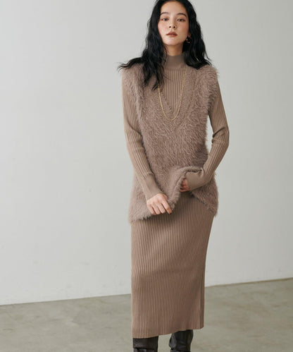 【S碼終於開售！】可選羅紋針織連衣裙×羽毛馬甲套裝