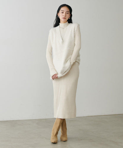 【S碼終於開售！】可選羅紋針織連衣裙×羽毛馬甲套裝