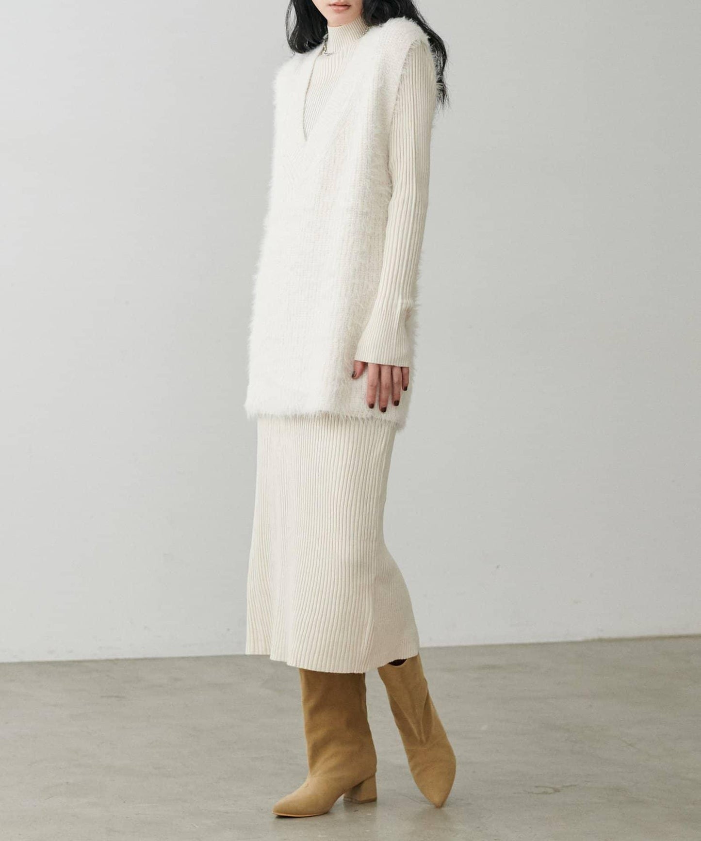 【S碼終於開售！】可選羅紋針織連衣裙×羽毛馬甲套裝