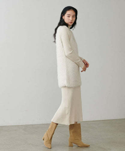 【S碼終於開售！】可選羅紋針織連衣裙×羽毛馬甲套裝