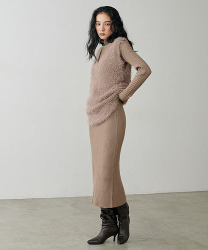 【S碼終於開售！】可選羅紋針織連衣裙×羽毛馬甲套裝