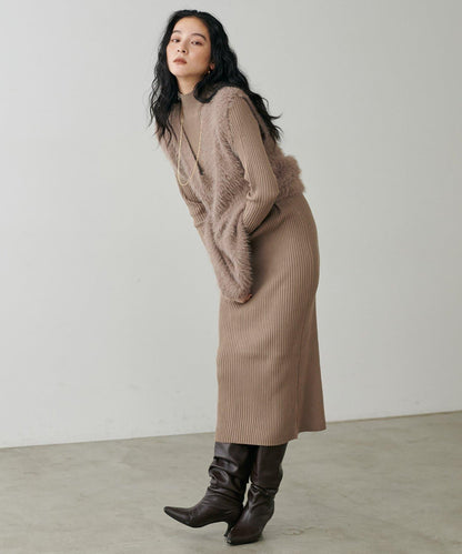 【S碼終於開售！】可選羅紋針織連衣裙×羽毛馬甲套裝