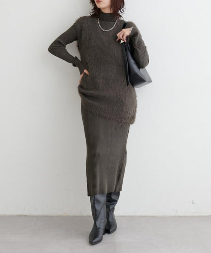 【S碼終於開售！】可選羅紋針織連衣裙×羽毛馬甲套裝