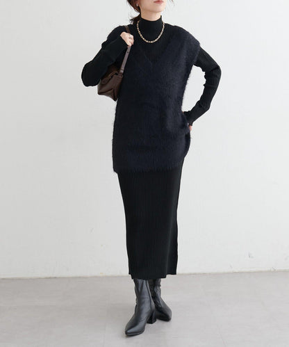 【S碼終於開售！】可選羅紋針織連衣裙×羽毛馬甲套裝