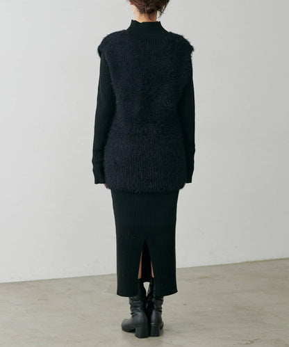 【S碼終於開售！】可選羅紋針織連衣裙×羽毛馬甲套裝