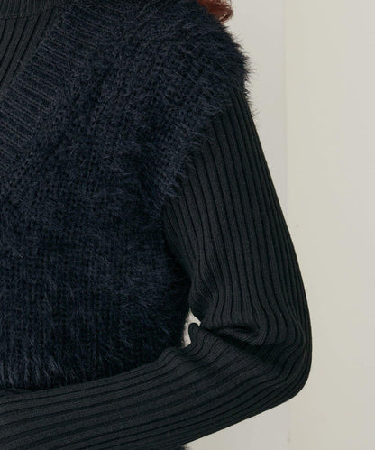 【S碼終於開售！】可選羅紋針織連衣裙×羽毛馬甲套裝