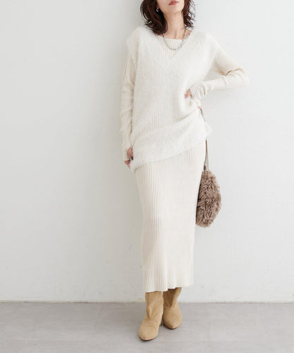 【S碼終於開售！】可選羅紋針織連衣裙×羽毛馬甲套裝