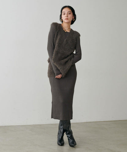 【S碼終於開售！】可選羅紋針織連衣裙×羽毛馬甲套裝