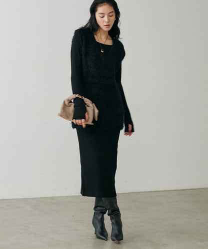 【S碼終於開售！】可選羅紋針織連衣裙×羽毛馬甲套裝