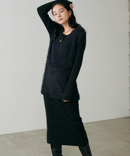 【S碼終於開售！】可選羅紋針織連衣裙×羽毛馬甲套裝