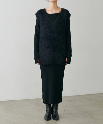 【S碼終於開售！】可選羅紋針織連衣裙×羽毛馬甲套裝