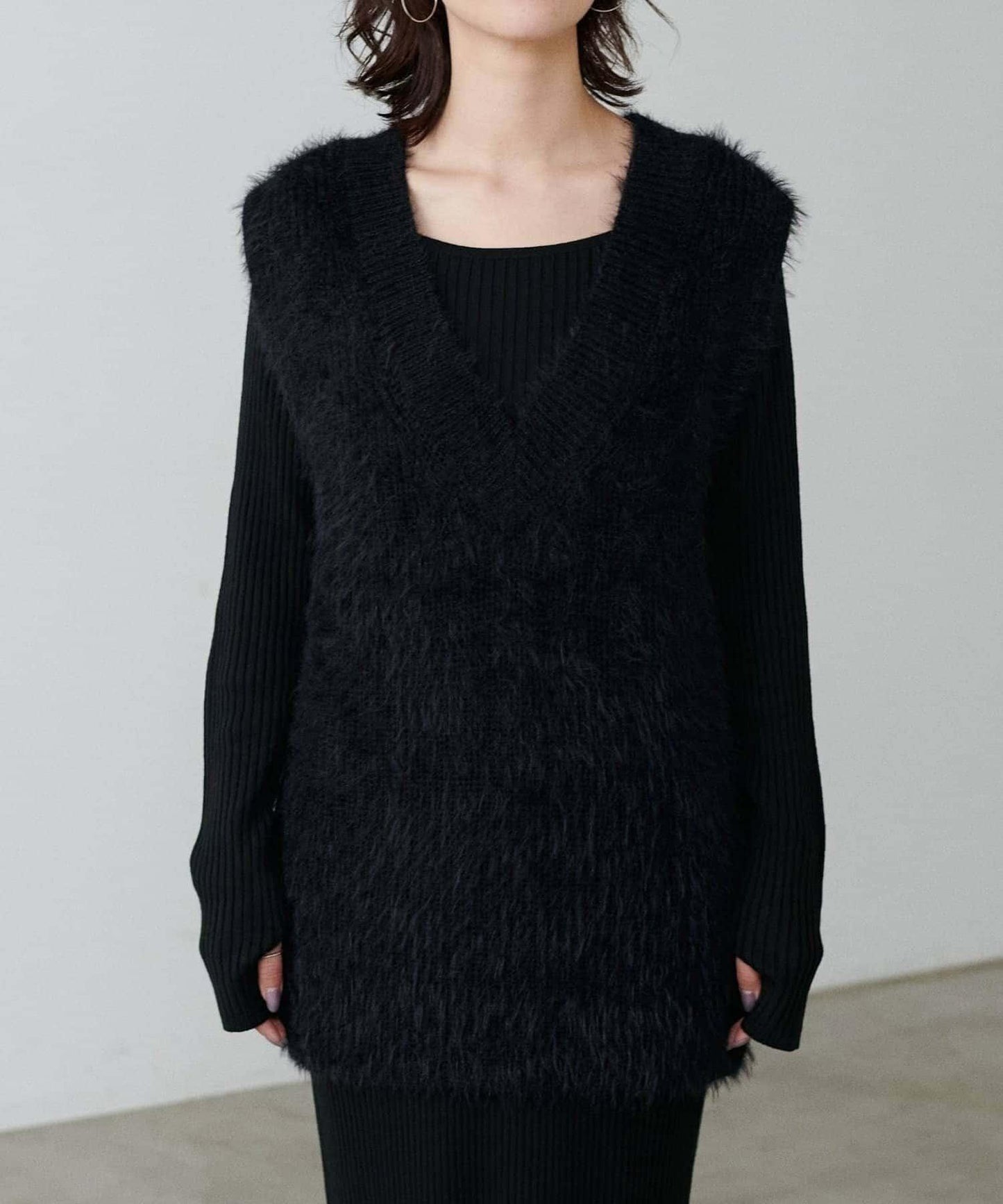 【S碼終於開售！】可選羅紋針織連衣裙×羽毛馬甲套裝