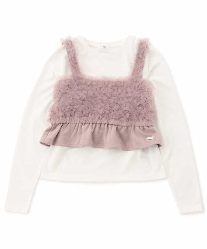 【可搭配套裝】麂皮荷葉邊吊帶背心&長袖T恤套裝