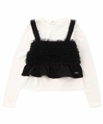 【可搭配套裝】麂皮荷葉邊吊帶背心&長袖T恤套裝