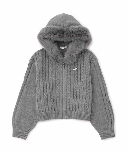 麻花針織毛絨連帽衫