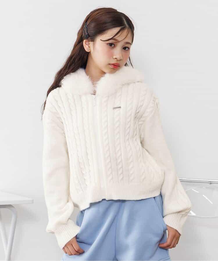 麻花針織毛絨連帽衫