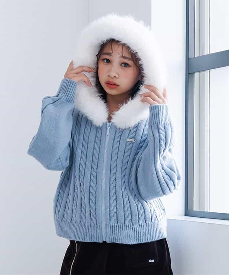 麻花針織毛絨連帽衫