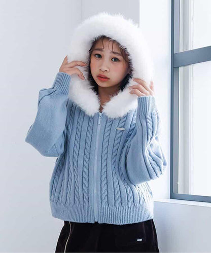 麻花針織毛絨連帽衫