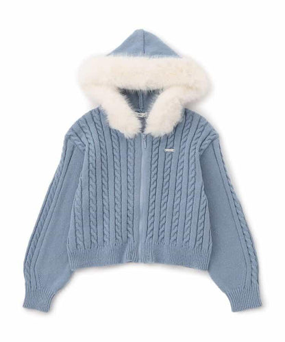 麻花針織毛絨連帽衫