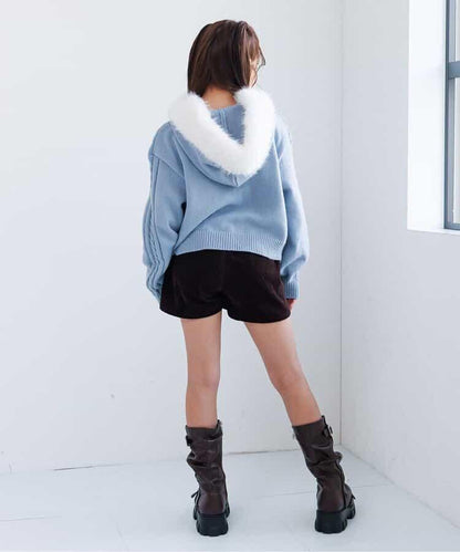 麻花針織毛絨連帽衫