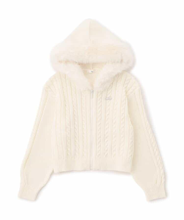 麻花針織毛絨連帽衫