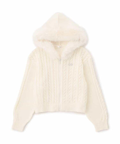 麻花針織毛絨連帽衫