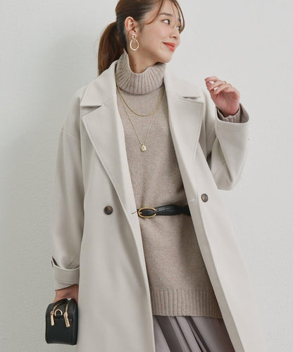 高搭配性羊毛風高領針織長款上衣
