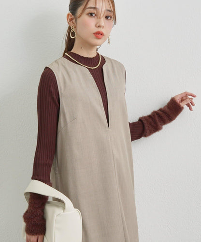 袖部毛絨拼接不規則羅紋針織衫