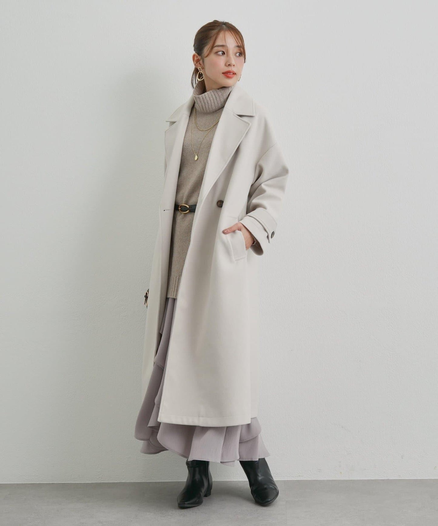 優雅成熟風格雙排扣長款大衣