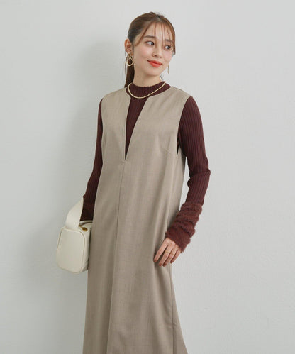 袖部毛絨拼接不規則羅紋針織衫