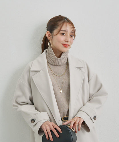 高搭配性羊毛風高領針織長款上衣