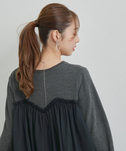 大人甜美風格拼接網紗套頭衫