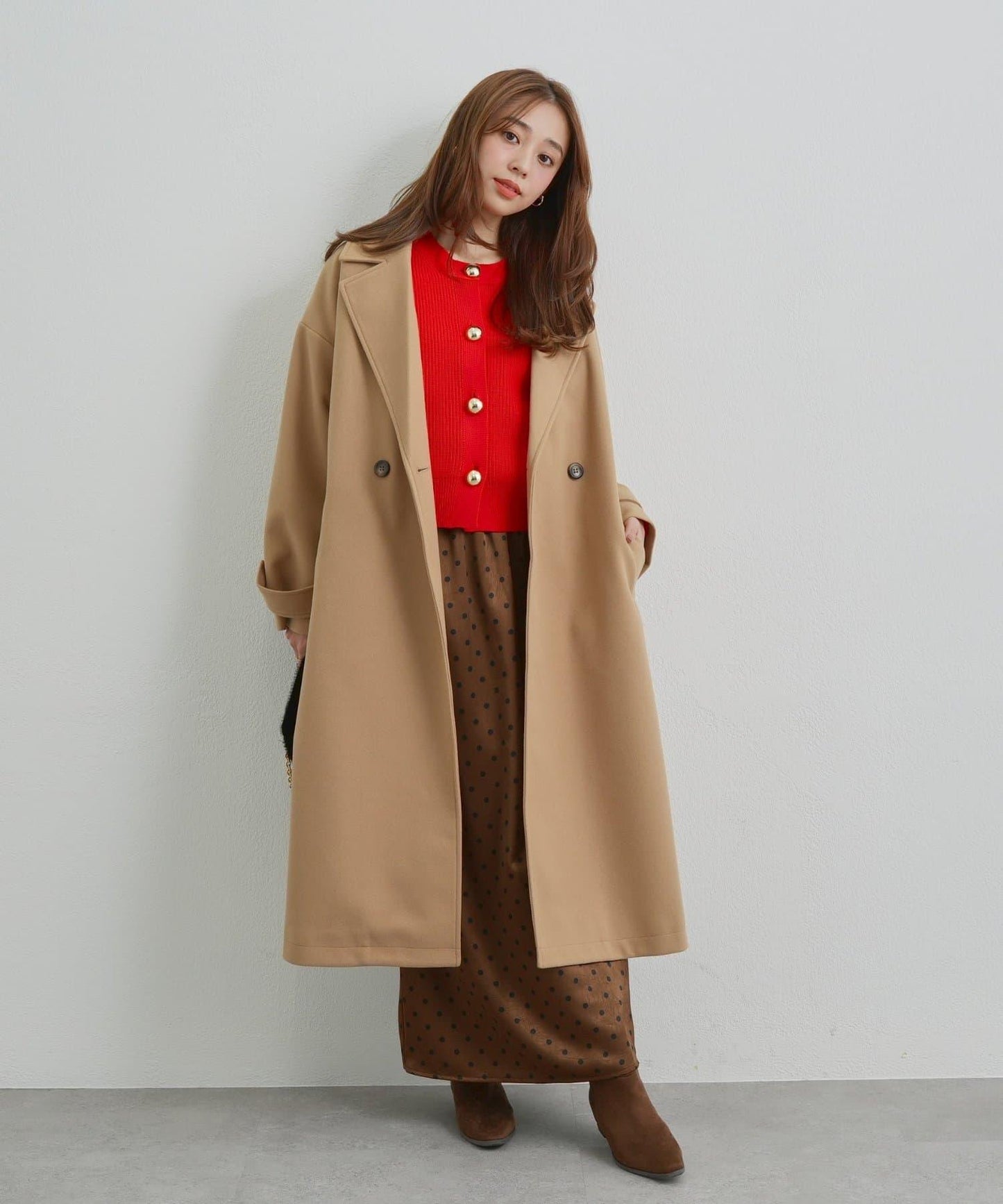 大人可愛◎波點緞面I型裙