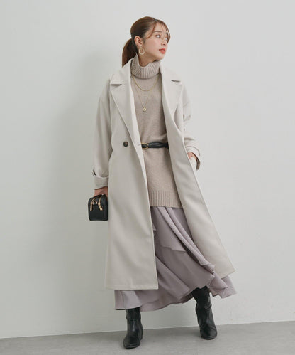 高搭配性羊毛風高領針織長款上衣