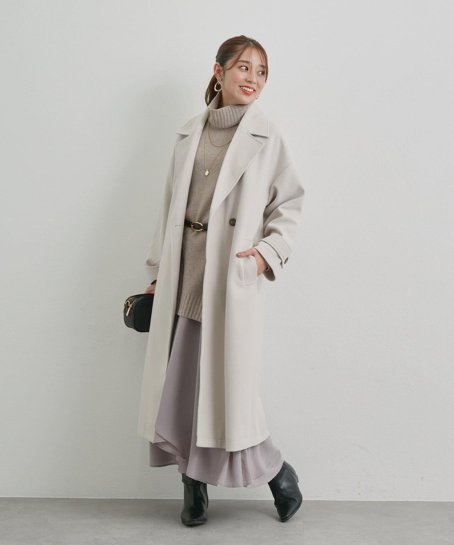 高搭配性羊毛風高領針織長款上衣