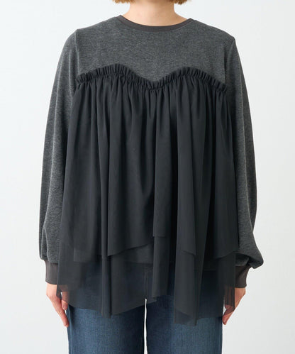 大人甜美風格拼接網紗套頭衫