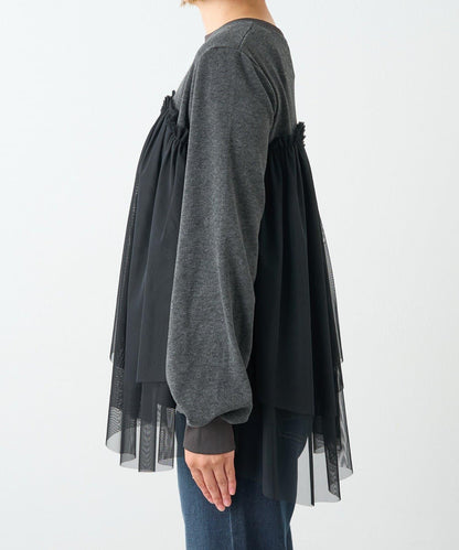 大人甜美風格拼接網紗套頭衫