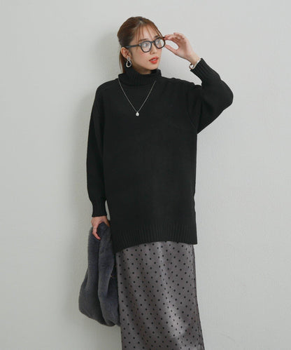 高搭配性羊毛風高領針織長款上衣