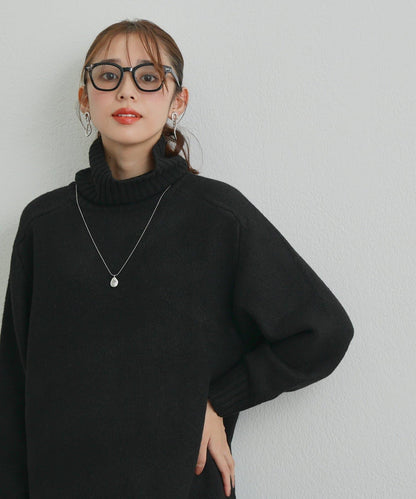 高搭配性羊毛風高領針織長款上衣