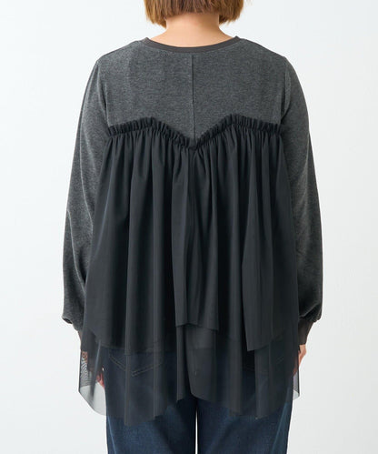 大人甜美風格拼接網紗套頭衫